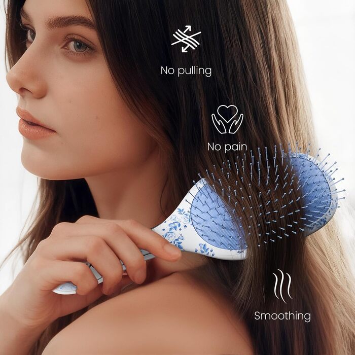 AIMIKE Rose Luxe Щітка для розчісування волосся, безболісна, з вентиляцією та ультрам'якими гнучкими щетинками, легко розплутує вузли, для мокрого та сухого волосся, для жінок, дівчаток та дітей (Porcelia Qing-Air Cushion)