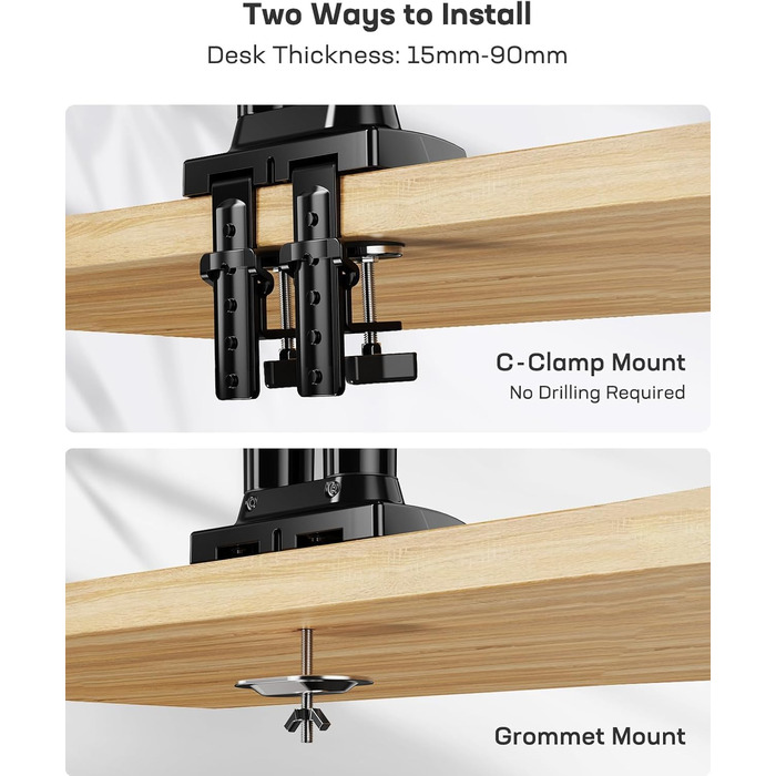 Кріплення для монітора HUANUO - 2 монітори, 13-32 дюйми, гнучкий, VESA 75/100, чорний