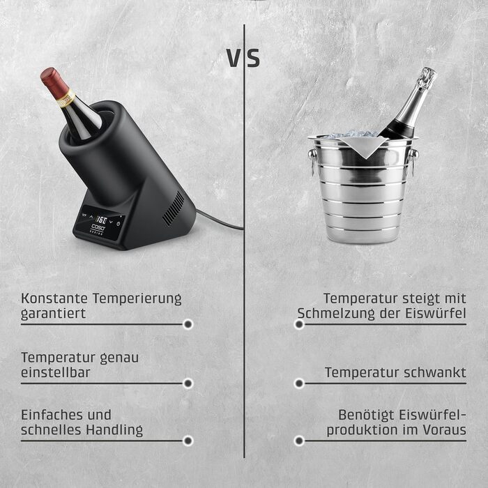 CASO VinoCase Black Single Bottle Wine Cooler - Quiet Operation, 5-18°C Temp
