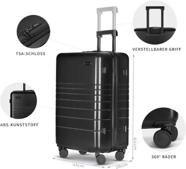 Валіза ETERNITIVE з ABS-пластику: роликовий багаж, валіза-тролі, легка з подвійними колесами 360°, валіза з TSA-замком, ручна поклажа (S + M), чорний (2 шт.)