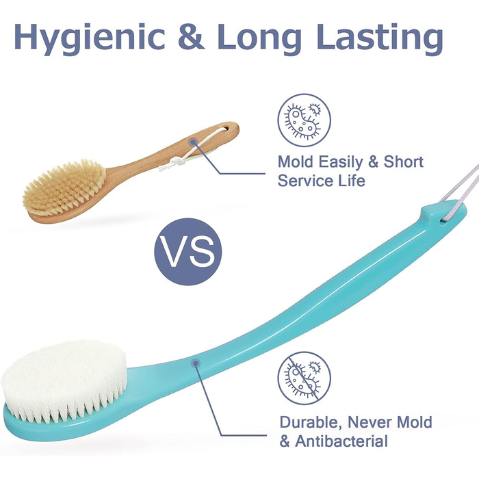 Масажна щітка для спини, щітка для душу, скребок для тіла з довгим руків'ям для пілінгу та масажу. Чорний/Оливковий PE