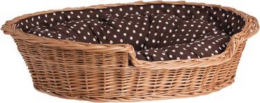 Wicker dog basket for dogs and cats. Dog bed, cat bed with cushion, pet basket, woven cat basket. 60x43 H19 cm (L 80 x W 60 x H 26 cm, Natural)