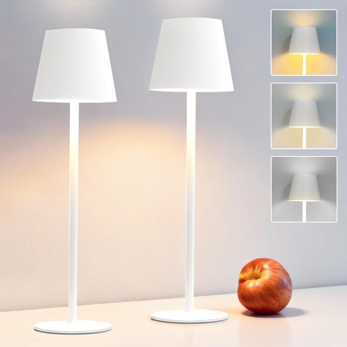 Настільна LED лампа DEELUX акумуляторна, диммована, бездротова, з USB-C, 3 режими світла (2700K/3600K/5000K), водонепроникна IP44, бежева (2 шт.)