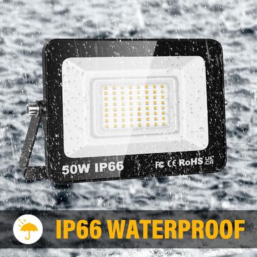RIGIDON 2x 75W LED Floodlights Outdoor, 7500LM Outdoor Floodlight, 3000K Warm White IP66 Waterproof LED Floodlight, Outdoor Lamp for Garden, Courtyards, Garage, Hotel, Sports Field, Workshop (2 x 50W)