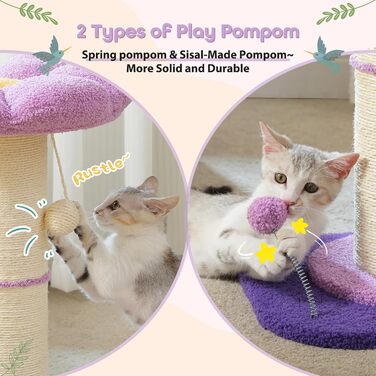 Flower Cat Tree - Small Cat Tree for Indoor Cats with Super Thick Scratching Post [Dia=14cm], Detachable Flower Cat Bed, Feather Ball - (Purple)