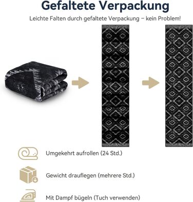 Килимок-довгий килим для коридору, кухні, вітальні та офісу. Нековзкий, з коротким ворсом, пральний, складаний, у стилі бохо, чорно-білий (60 x 180 см)