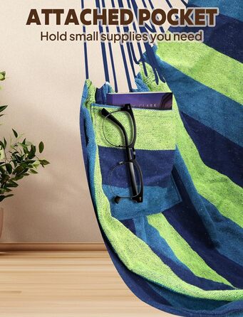 Підвісне крісло-гойдалка Chihee для дому та саду 130x100 см, смугасте (синьо-зелене). Бавовна, високий комфорт, для тераси, двору, саду.