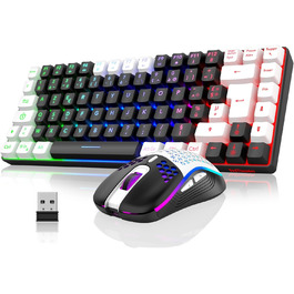 RedThunder K84 Combo: Бездротова клавіатура та миша USB, AZERTY (французька), 75% TKL, 3200 DPI (Чорний/Білий)