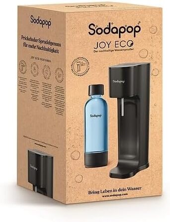 Sodapop Wassersprudler Logan Чорний Матовий - Газоварка для води з 2 скляними (850 мл, 600 мл) та 1 PET пляшкою (850 мл), 42.6 см