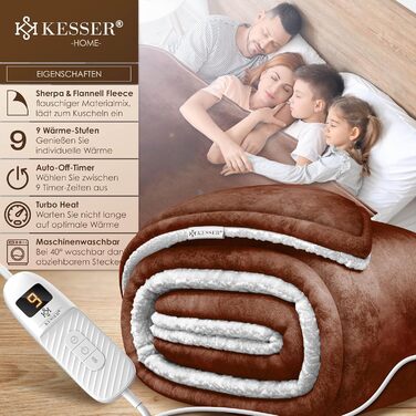 Електрична грілка KESSER® 200x180 см з автовимкненням | Двостороння, 9 температурних режимів, з таймером та цифровим дисплеєм | Для ліжка, дивана | Можна прати до 40°C