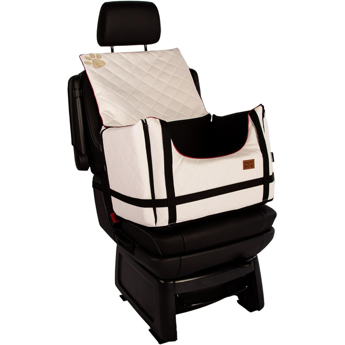 Автомобільний лежак для собак Golden Dog з підсумком та ременем безпеки - 52x44x33 см, шкіра, білий