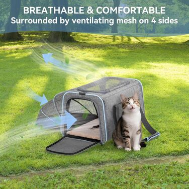 Транспортна сумка для кота Petsfit, дозволена авіакомпаніями, розширювана, двостороння, з флісовою підстилкою, зелена, розмір S