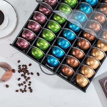 Організатор для капсул Nespresso Vertuo: металевий стійкий тримач на 50 капсул (скляна кришка)