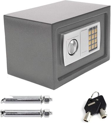 Сейф Tresor з подвійним ригелем, сталевий, з електронним замком та 2 ключами (8.5L, сірий)