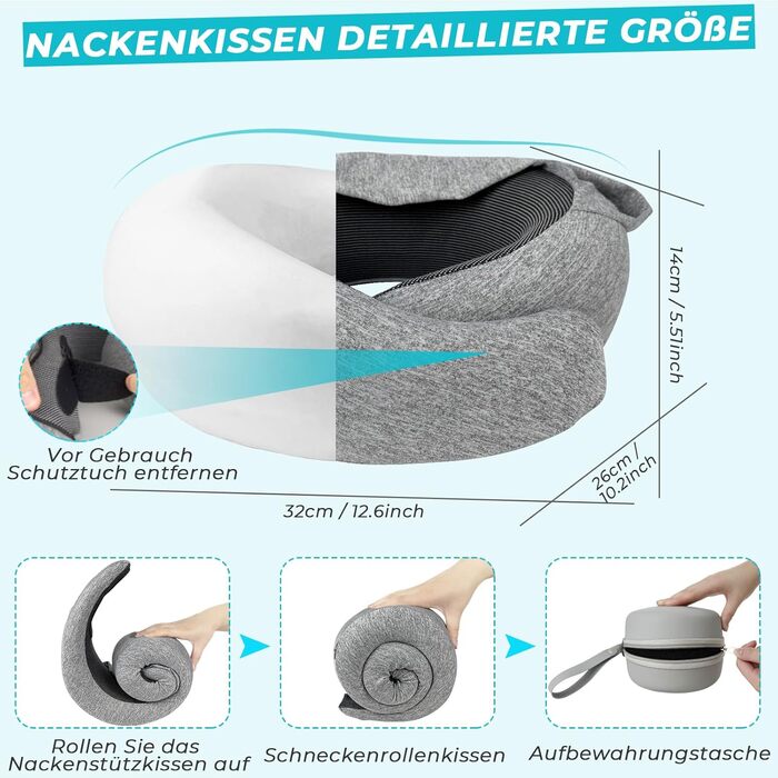 Memory Foam Travel Pillow with Case - Orthopedic Neck Pillow for Airplane, Car, Train - Comfortable & Supportive