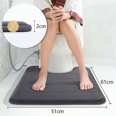 Килимок для ванної кімнати Yimobra з ефектом пам'яті (Memory Foam), м'який та гігроскопічний, протиковзкий, темно-сірий, 51 x 61 см