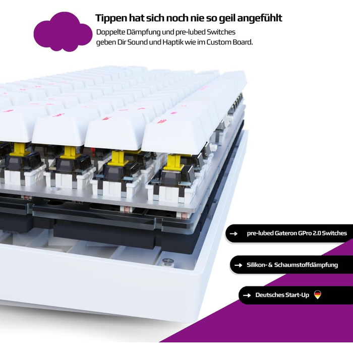 Ігрова клавіатура Nyfter NYFBOARD GEN2 (75%, White) з Gateron Yellow, Hot-Swappable, RGB, ISO DE Layout