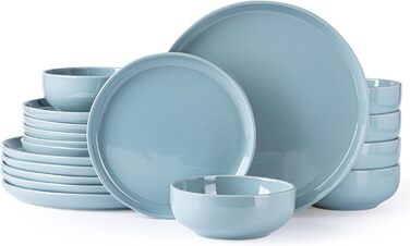 Набір посуду GBhome Teller- und Schüssel-Set: 18 частин, кераміка, для 4 осіб, миюча посуду, мікрохвильова піч, блакитний