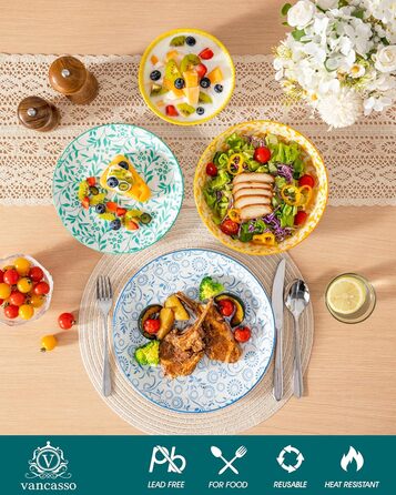 Набір посуду Vancasso Selene для 6 осіб, 24 елементи: тарілки, супові тарілки, миски, десертні тарілки, з пастельного порцеляни, мікрохвильова піч сумісна