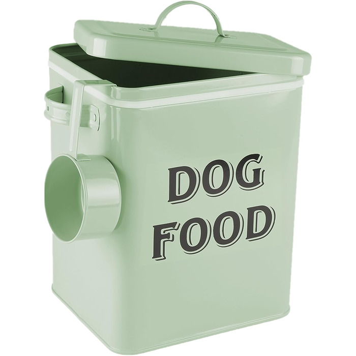 Контейнер для корму для собак Pethiy, 6.5 л, метал, з мірною ложкою, герметичний кришкою, для сухого корму та ласощів, білий