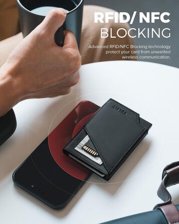 RFID-захисна картхолдер VULKIT з відділенням для готівки, чорний, з натуральної шкіри