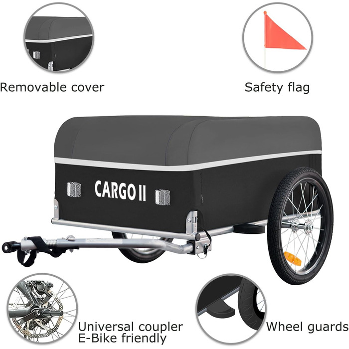 Фарбований вантажний причіп Tiggo Cargo II на велосипеді, об'єм 130 літрів, складаний, зелений (сірий)