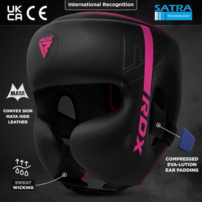 RDX Kickboxing Headgear - MMA Training, Muay Thai, Karate, Taekwondo Headguard - Maya Hide Leather - Pink, XL