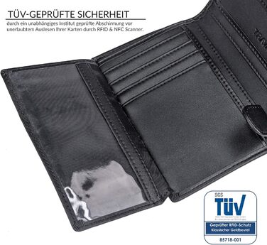 TRAVANDO Men's Wallet Dublin - TÜV certified - 13 card slots - Portrait format - RFID protection - Gift for men - including gift box - Designed in Germany (Black)