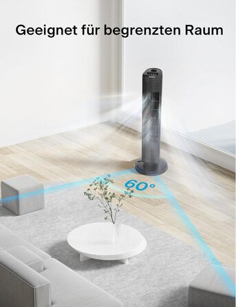 PELONIS 76 см Турбовентилятор з осциляцією, 3 швидкості, таймер 8H, тихий та компактний для дому/офісу (чорний)