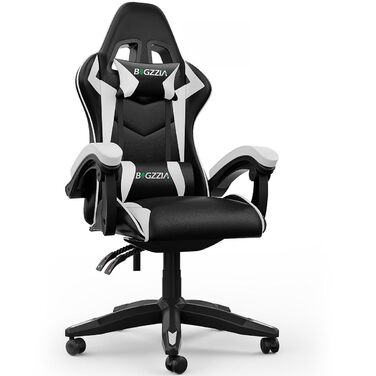 Геймерське крісло Bigzzia Ergonomisch з підтримкою попереку та голови, Bluetooth, чорно-біле, регульована висота, для підлітків та дорослих