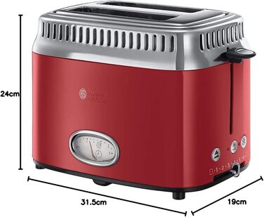 Тостер Russell Hobbs Retro 21680-56: 1.7л, червоний, з таймером, для тостів та хліба