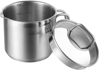 Каструля з нержавіючої сталі з скляною кришкою Jalz Jalz, 1,5 л, для молока, соусів та макаронів, класичний посуд для кухні