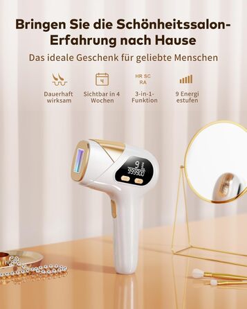 Пристрій для епіляції IPL Haarlosy 3-в-1: HR/SC/RA, 999 900 імпульсів, 9 рівнів енергії, безболісна епіляція для чоловіків та жінок, для тіла