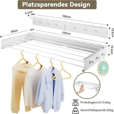 Настінна сушилка для білизни Donken, 80 см, розкладна, для ванної кімнати, балкону, тераси, біла