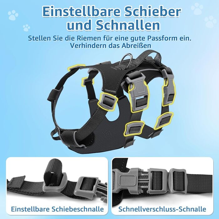 Шлейка для собак маленьких та середніх порід, легка та дихаюча, не тягне, з ручкою, світловідбиваюча, нейлон, з переднім кріпленням, для прогулянок та повсякденного використання, чорна, розмір S