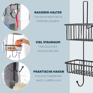 Bremermann Shower Shelf, Shower Basket, Bathroom Shelf for Hanging, 2 Baskets (Black)