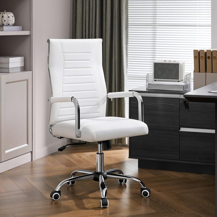 Офісне крісло Yaheetech з підлокітниками, офісний комп'ютерний крісло для начальника, стілець для роботи з високою спинкою, білий, до 136 кг