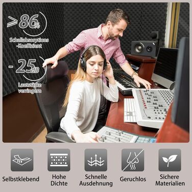 Акустичний поролон самоклейний пірамідальний, панелі для шумоізоляції студії, офісу та дому, чорний, 30x30x3 см, 24 шт