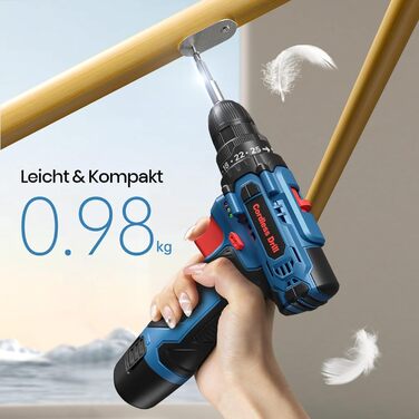 Акумуляторний шуруповерт 12V, комплект 25+1, 25Nm, 2000mAh, 24шт аксесуарів, кейс, 10мм патрон, 2 швидкості, LED-ліхтик, компактний