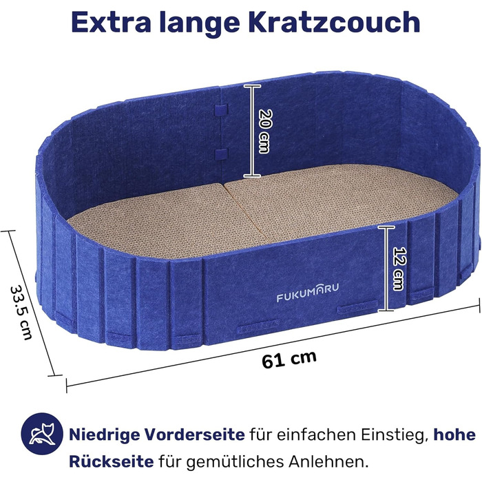 Котячий когтетоп FUKUMARU: диван з картону та фільцу, 61 см, блакитний