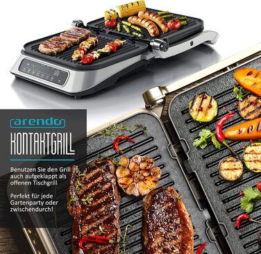 Arendo Electric Grill with Digital Control - 1900W Multi-Function Grill & Sandwich Maker - Stainless Steel, 7 Programs, Easy Clean