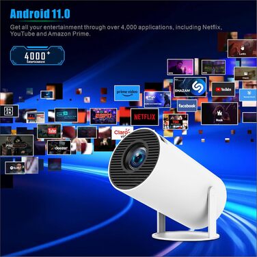 Міні-проектор Video-Beamer 4K/1080p Full HD з WiFi 6, BT5.2 та автоматичною корекцією трапецеїдальних спотворень. Сумісний з Android, Netflix, HDMI, USB, PS5. Ідеальний для домашнього кінотеатру.