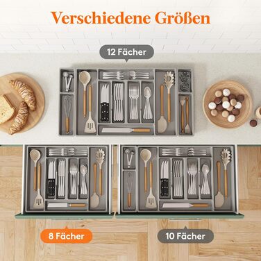 Органайзер для столових приборів Lifewit, 51.6x42 см, для 60 предметів, знімний тримач, пластиковий лоток для ложок, виделок, ножів у шухляду