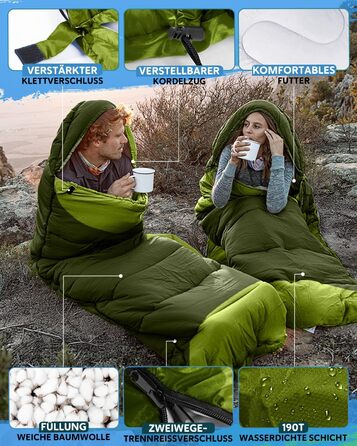 Сплячий мішок 3-4 сезони, водонепроникний, ультралегкий, для дорослих та дітей, 220*75см (Зелений)