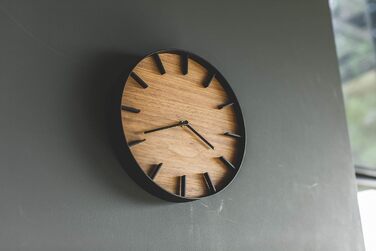 Yamazaki 4108 RIN Wall Clock, Black, Steel/Plywood, Minimalist Design, 26.5 x 4.2 x 26.5 cm (LxBxH)