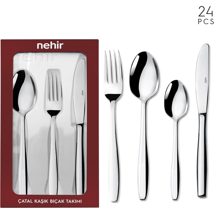 Нержавіюча сталева стололова посуд - набір 24 шт для 6 осіб. Елегантний набір для щоденного використання та особливих випадків. Стійкий до іржі.