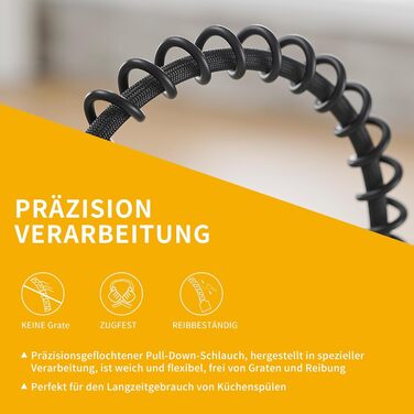 Кухонний змішувач TIMACO з поворотним гусаком 360° та висувною лійкою, чорний, з щіткою з нікелю