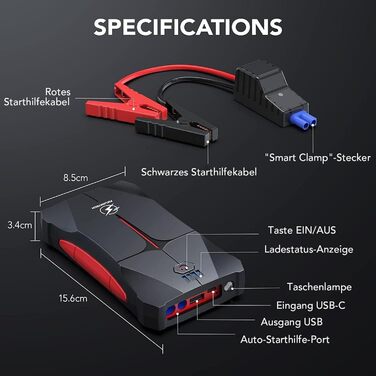 Powerbank для авто FLYLINKTECH Starthilfe 4000A: пусковий пристрій, 12V, IP67, LED, USB/USB-C