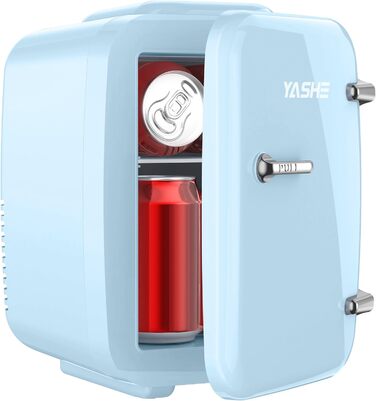 Міні-холодильник YASHE, 4 літри: для косметики, напоїв, 220V AC/ 12V DC, термоелектричне охолодження та нагрівання, білий/блакитний