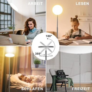 Стеляна LED-лампа Stehlampe для вітальні, 4200LM з регулюванням яскравості, пультом та сенсорним керуванням, 36W, сірий колір